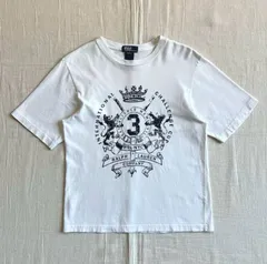 〜00s　archive　アーカイブ古着　ペルー製　旧タグ　Polo by Ralph Lauren　ポロバイラルフローレン　エンブレムロゴ　ビッグプリント　短丈　白Tシャツ　グランジ　Y2K　アメカジ emblem logo print  cropped-T