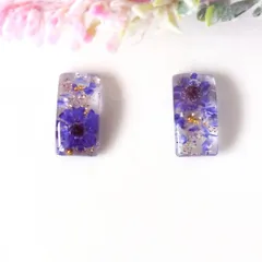 no.507　レジン　スクエア型　紫　花　ピアス　イヤリング　ハンドメイド