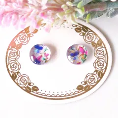 no.515　レジン　丸型　花柄　ピアス　レジン　ハンドメイド