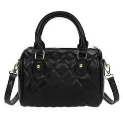 [ハルジオ] ミニバッグ ミニボストンバッグ レディース ショルダーバッグ 小さめ キルティング ショルダー ハンドバッグ 2WAY 横長 ミニ ボストン バック 肩掛け 斜めがけ 手提げ トレンド かばん 鞄 おしゃれ 可愛い 人気 (ブラック) 