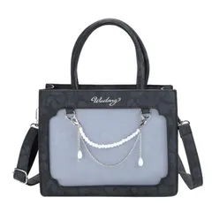 [ハルジオ] 痛バッグ ショルダーバッグ ハンドバッグ 2WAY 小さめ 痛バ ミニ ショルダー トート トートバッグ 痛バック 推し活バッグ 花柄 黒 白 水色 いたばっく いたば 推し活 バッグ 鞄 かばん かわいい おしゃれ 人気 (ブラッ [ブラック]