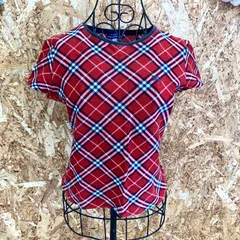 SG5236 BURBERRY LONDON BLUE LABEL 半袖Tシャツ 赤チェック レディースM