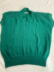 NONA   トップス サマーニット ニット フレンチスリーブ 半袖  麻100% 緑