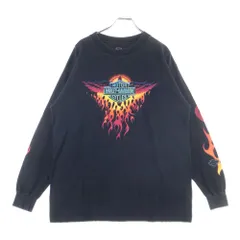 HARLEY DAVIDSON (ハーレーダビッドソン) 90S VINTAGE FLAMES L/S TEE 袖プリント フレイム ファイヤー長袖Tシャツ ブラック