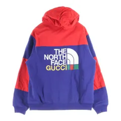 GUCCI (グッチ) 21AW ×THE NORTH FACE ノースフェイス ロゴデザイン ナイロン切り替え フーデッド ジップアップ スウェット パーカー パープル 671462