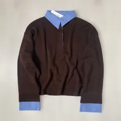 frame　シャツレイヤード風ポロニット　ブラウン