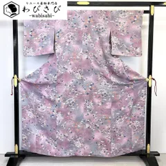 小紋 四季の花柄模様 暈し 牡丹鼠色 縮緬 K-3772