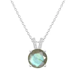 Alyson Layne レディース アクセサリー ネックレス・チョーカー・ペンダントトップ レース Alyson Layne Sterling Silveround Labradorite Diamond Accent Pendant Necklace St