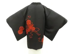 【一輝堂】黒羽織 絵羽柄 羽織紐別売り 正絹 着物 身丈約81cm 裄丈64.5cm 26z02-845