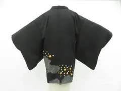 【一輝堂】黒羽織 絞り 羽織紐別売り 正絹 着物 身丈約80.5cm 裄丈63cm 26z02-859