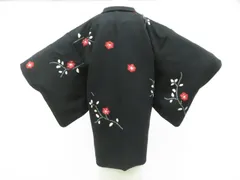 【一輝堂】黒羽織 絞り 花 羽織紐別売り 正絹 着物 身丈約87cm 裄丈62.5cm 26z02-873