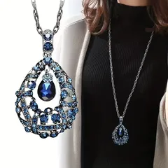 Celestia ロングネックレス レディース ジルコニア ティアドロップ セーターネックレス 大ぶり しずく型 30代 40代 50代 上品 エレガント きれいめ ビンテージ風 パーティー プレゼント ギフト 贈り物 アクセサリー