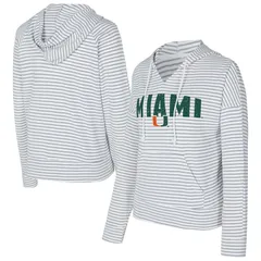 アンブランデッド レディース トップス Tシャツ Vネック パイル パーカー Unbranded Mens Conceptsport WhiteGray Miami Hurricanes French Terry Striped VNeck Pullover