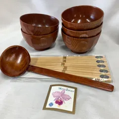 未使用】木製汁椀5客・箸5膳・おたまセット　和の食卓セット　T747