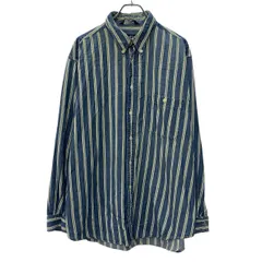 NAUTICA 長袖 ストライプシャツ XL ブルー マルチカラー ノーティカ ボタンダウン ボタン 胸ポケット コットン100% 春秋物 a803-5110