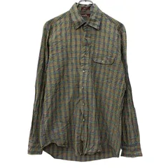 80s～ CHAPS by RALPH LAUREN 長袖 チェックシャツ M カーキ マルチカラー チャップス ラルフローレン ボタン チェック柄 春物 a803-5116