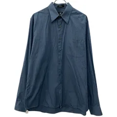 00s CK Calvin Klein 長袖 無地シャツ L ダークブルー シーケー カルバンクライ ボタン 襟芯 胸ポケット シンプル 春物 a803-5117