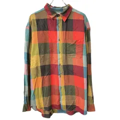 ～00s J.CREW 長袖 チェックシャツ L レッド マルチカラー ジェイクルー ボタン 巨人タグ ネルシャツ フランネル 春秋物 a803-5132