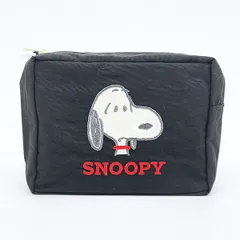 スヌーピー アップリケ刺繍 スクエアポーチ ブラック SNOOPY