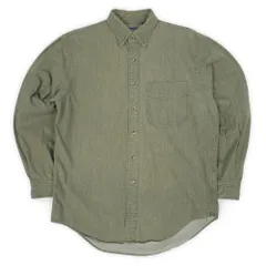 ランズエンド LANDS' END 90s 00s 先染めカラーデニム ボタンダウンシャツ BD オールド 長袖 USA ヴィンテージ アメリカ 古着 メンズ シャツ オリーブ M【中古】