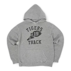 ラッセル RUSSELL 80s 80年代 ウイングフット 3段プリント スウェットパーカー フーディー プルオーバー MADE IN USA プリントタグ ヴィンテージ アメリカ 古着 メンズ パーカー 霜降りグレー M【中古】