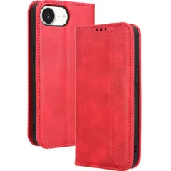 iPhone 17e / 16e ケース 手帳 チェック柄 合革 レトロ 手帳 ケース 【Color】レッドのサムネイル