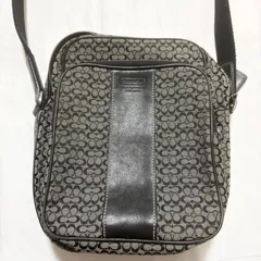 【送料無料】COACH/コーチ/ショルダーバッグ/肩掛けバッグ/グレー×ブラック/ミニシグネチャー/キャンバス/中古品