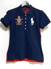 未使用　ラルフローレン　RALPH LAUREN　ポロシャツ　半袖　ビッグポニー　伸縮性あり　ボーイズXL　カスタムフィット　紺×赤 　送料無料