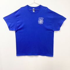 古着　GILDAN　ギルダン　ファイヤーマン　消防署　半袖　クルーネックTシャツ　ユニセックス　3Lサイズ　コットン　ブルー　青　アメカジ　企業ロゴ　メモリアル