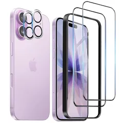 【新品】 DZHFU 【4枚入り】iPhone 17 ガラスフィルム 6.3インチ 高透過率 全面保護フィルム 硬度10Ｈ 滑らかなタッチ操作 指紋付着防止 気泡防止 ガイド枠付き 貼り付けは簡単 【アイフォン17 強化ガラスフィルム(2枚入り)＋レンズ保 1