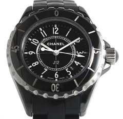★箱・ギャラ付！美品！【内部点検済】CHANEL シャネル J12 H0681 黒セラミック デイト クォーツ レディース★