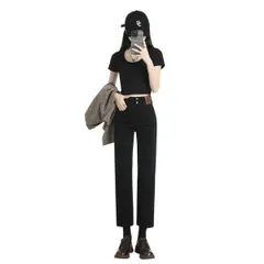【007045M】デニム トレンド感 Tシャツ スニーカー ブーツ　ブラック