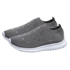 [DeerLuxe] ラインストーン スニーカー レディース スリッポン 厚底 4cm キラキラ 疲れない 軽量 ウォーキングシューズ ニット 蒸れない カジュアル 普段使い おしゃれ (B.ダークグレー, 23.0  [B.ダークグレー] [23.0 cm]