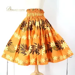 フラダンス 衣装 パウスカート オレンジ系 プルメリア柄 ハワイアンプリント 花柄 植物 ハワイアン アロハ フラ ダンス レッスン 練習 シングル スカート 華やか 鮮やか かわいい おしゃれ イエロー系 ブラック系 グリーン系 橙 黄 黒 緑 アロハシャツ