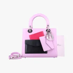 クリスチャンディオールChristian Diorレディディオールミディアム ピンク×ブラック レザー 01-BO-0164