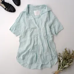 23区×LIBECO オンワード樫山 リネン スキッパーシャツ プルオーバー ストライプ (49E＋8010)26N