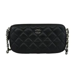 【美品】 CHANEL シャネル マトラッセ チェーンショルダーバッグ Wジップチェーンウォレット A82527 ショルダーバッグ 2WAY クラッチバッグ レザー ブラック 黒 シルバー金具 ラムスキン