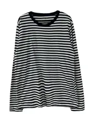 XL MUJI 無印良品 コットン ストライプ 長袖Tシャツ