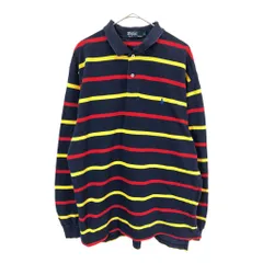 90年代 Polo by Ralph Lauren ポロ ラルフローレン 長袖ポロシャツ ボーダー マルチカラー(メンズ XL)中古 古着 X4130