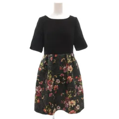 ユニバーバル ミューズ UNIVERVAL MUSE 半袖ワンピース ひざ丈 黒 ブラック 花柄 切替 半袖 タックフレア /GV ■GY43