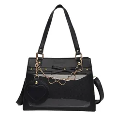 [ハルジオ] 痛バ ミニ かわいい 痛バッグ トート ショルダー 推し活バッグ 小さめ トートバッグ ショルダーバッグ 2WAY 痛バック いたばっく いたば 推し活 バック カバン 鞄 リボン 黒 白 人気 おしゃれ シート 付属 (ブラック) [ブラック]