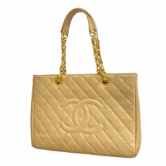 【6bd5707-k】シャネル チェーントート マトラッセ キャビアスキン ベージュ ゴールド金具【中古】レディース