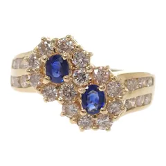 デザインジュエリー 9号 リング K18イエローゴールド 18金 ブルー サファイア ダイヤモンド レディース【中古】【Aランク】