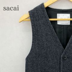 sacai サカイ ウール ベスト メンズ 青 ボタン 前開き ベルト - メルカリ