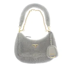 プラダ PRADA Re-Edition シアリング ミニ 1BC204 2EC9 F0591 ショルダーバッグ ３WAYバッグ ファー グレー ゴールド金具 レディース【中古】【ABランク】