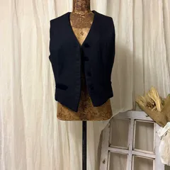 Euro vintage(ヨーロッパヴィンテージ) France 40's~ wool vest ウールとコーデュロイボタンのクラシカルなベスト M~L程度 ブラック