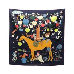 エルメス HERMES スカーフ カレ90 Le Pommier Sellier 青系 シルク カレ90 レディース 未使用