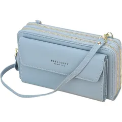 【新品】 [LeafIn] レディース 財布 斜めがけ 携帯ポーチ 軽量 スマホショルダー ショルダーバッグ お財布ポシェット お財布ショルダー ポーチ 斜め掛け 長財布 カードケース スマホポーチ 0109(Blue) 1