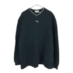 PUMA プーマ Vネック 長袖Ｔシャツ スポーツ ストライプ ブラック(メンズ M)中古 古着 X4139
