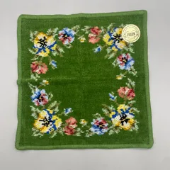 新品未使用　FEILER フェイラー　タオルハンカチ　パンジー　花柄　フラワー　緑　グリーン